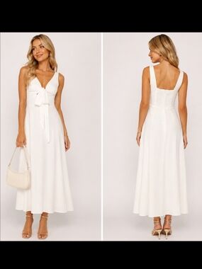 Sleeveless Tie-Front Midi Dress in White